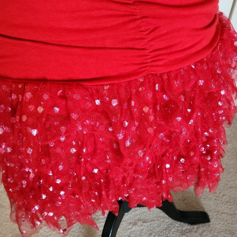 Red Strapless Dress with Tulle Skirt - Picture 4 of 5